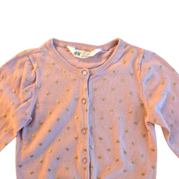 H&M Girls Pink Knit Cardigan with Gold Polka Dots Size 4-6 - Picture 3 of 7